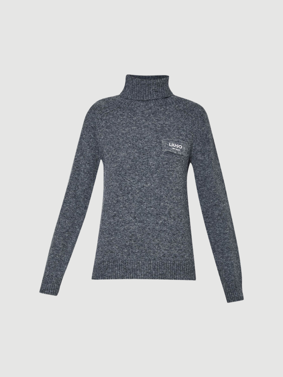 Wool-blend polo-neck with logo