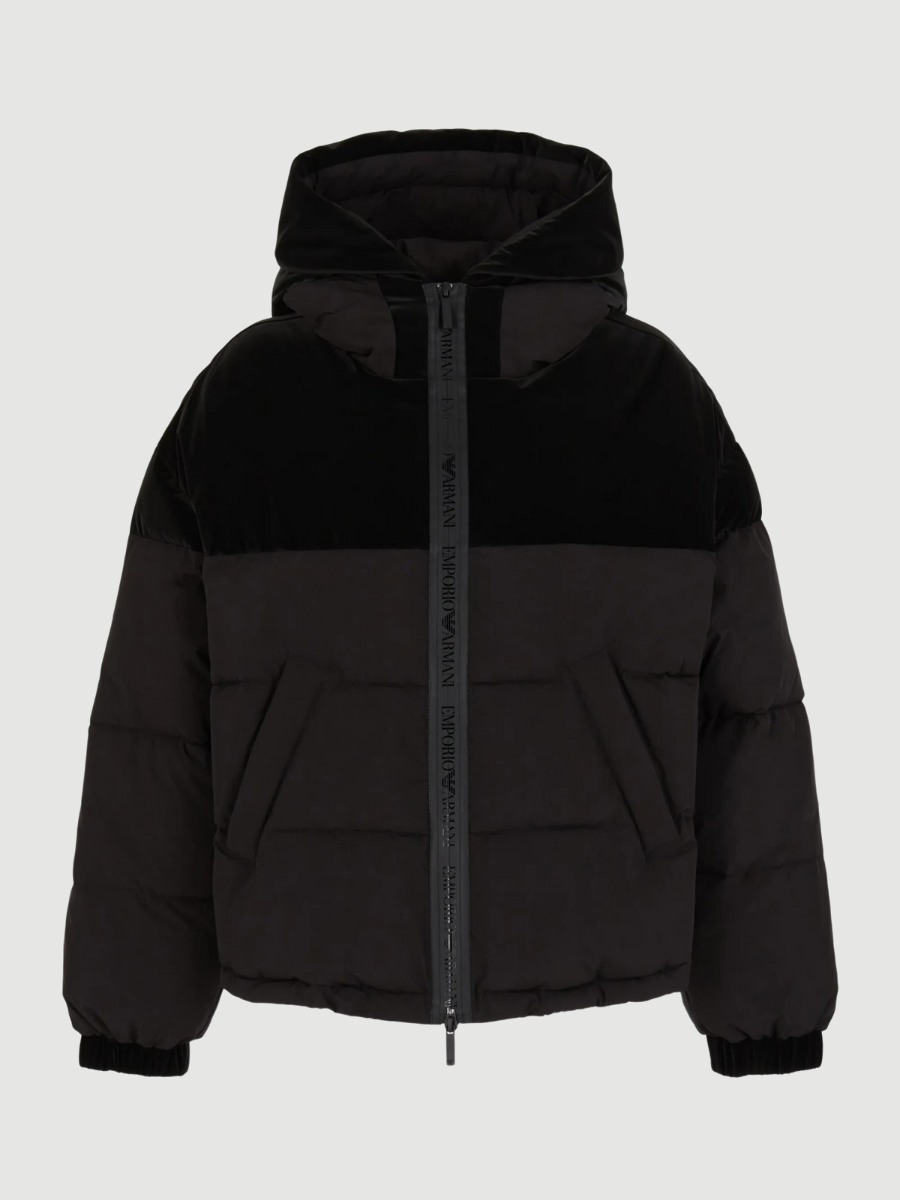 Matt nylon windproof jacket with hood and logo zip EA