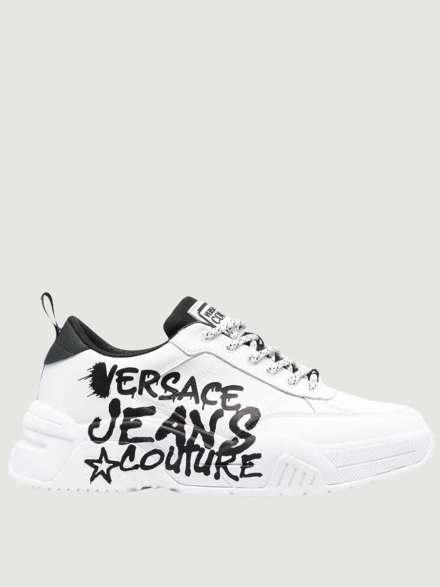 logo-print leather sneakers versace jeans couture