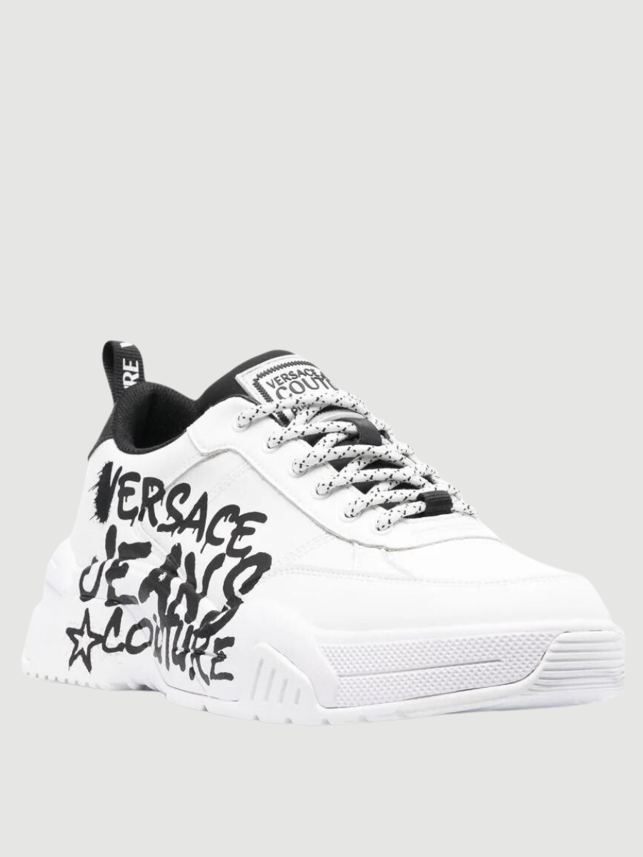 logo-print leather sneakers versace jeans couture