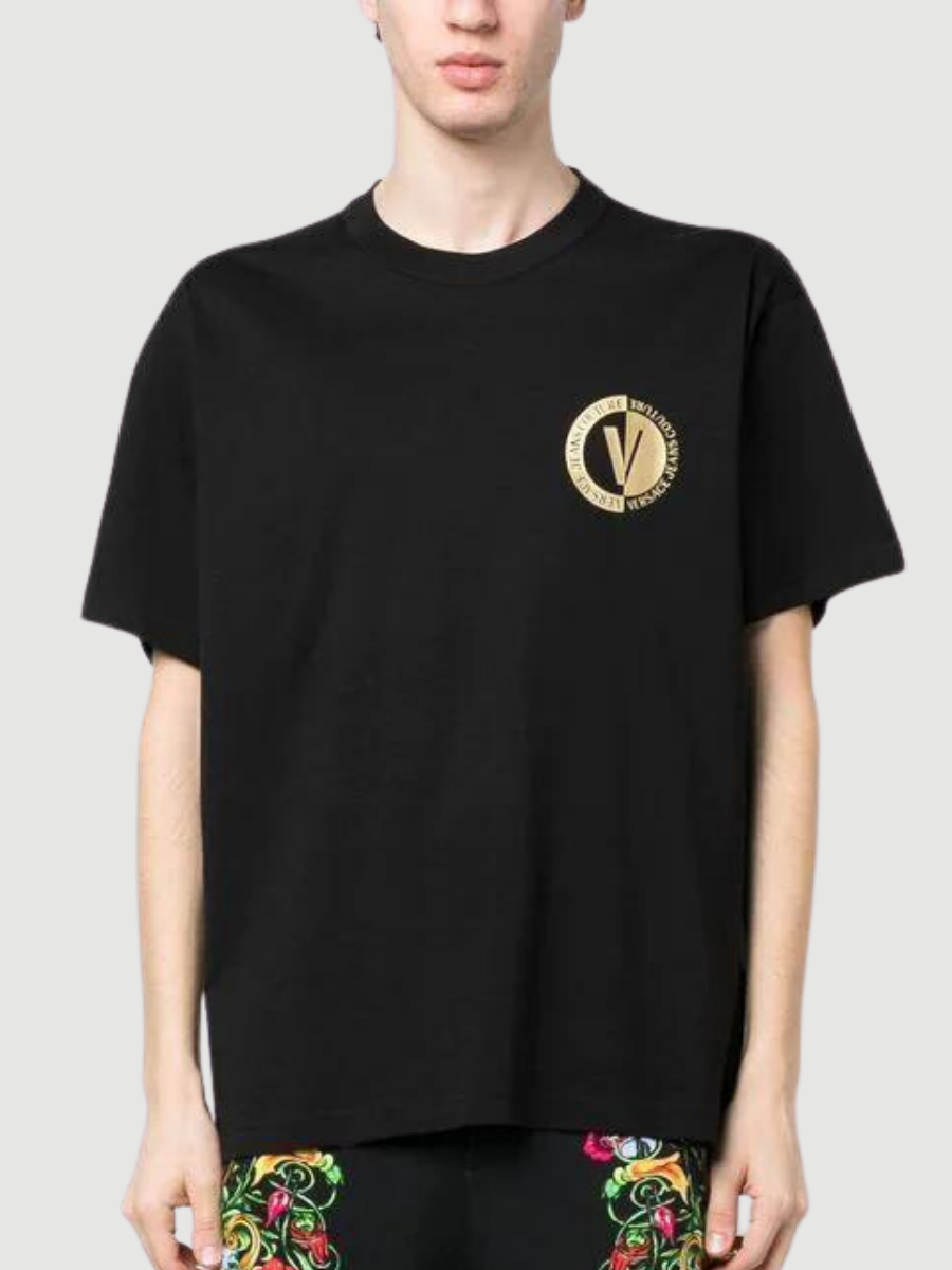 T-shirt de algodão com estampado de logo versace jeans