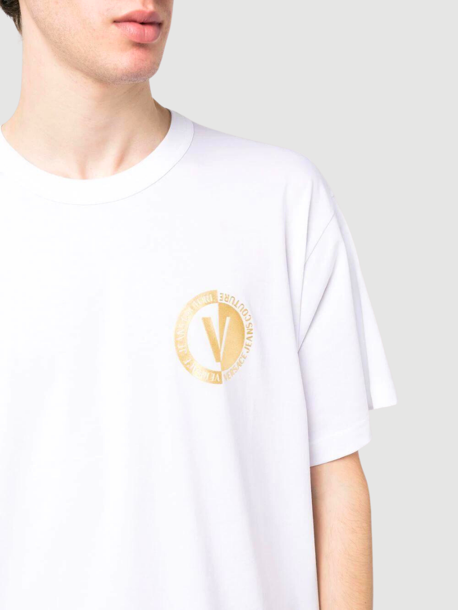 T-shirt de algodão com estampado de logo versace jeans